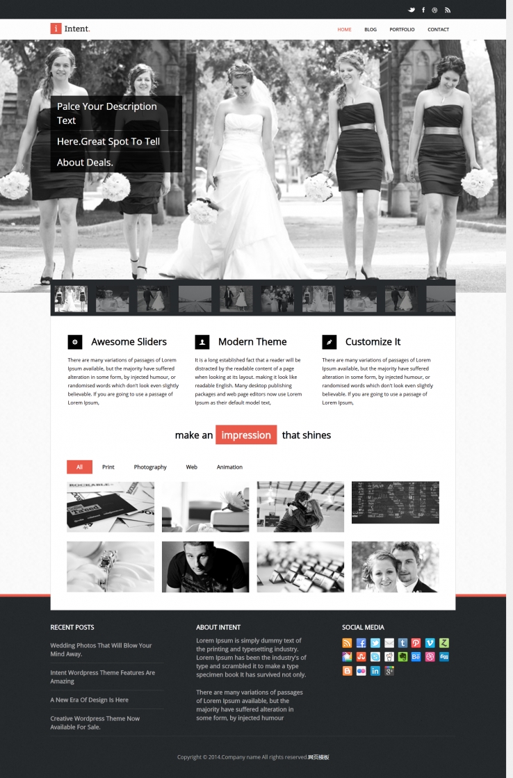 黑色大气风格的婚纱网站模板下载