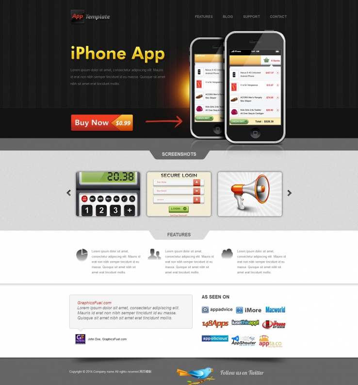 黑色大气风格的iPhone软件企业网站模板