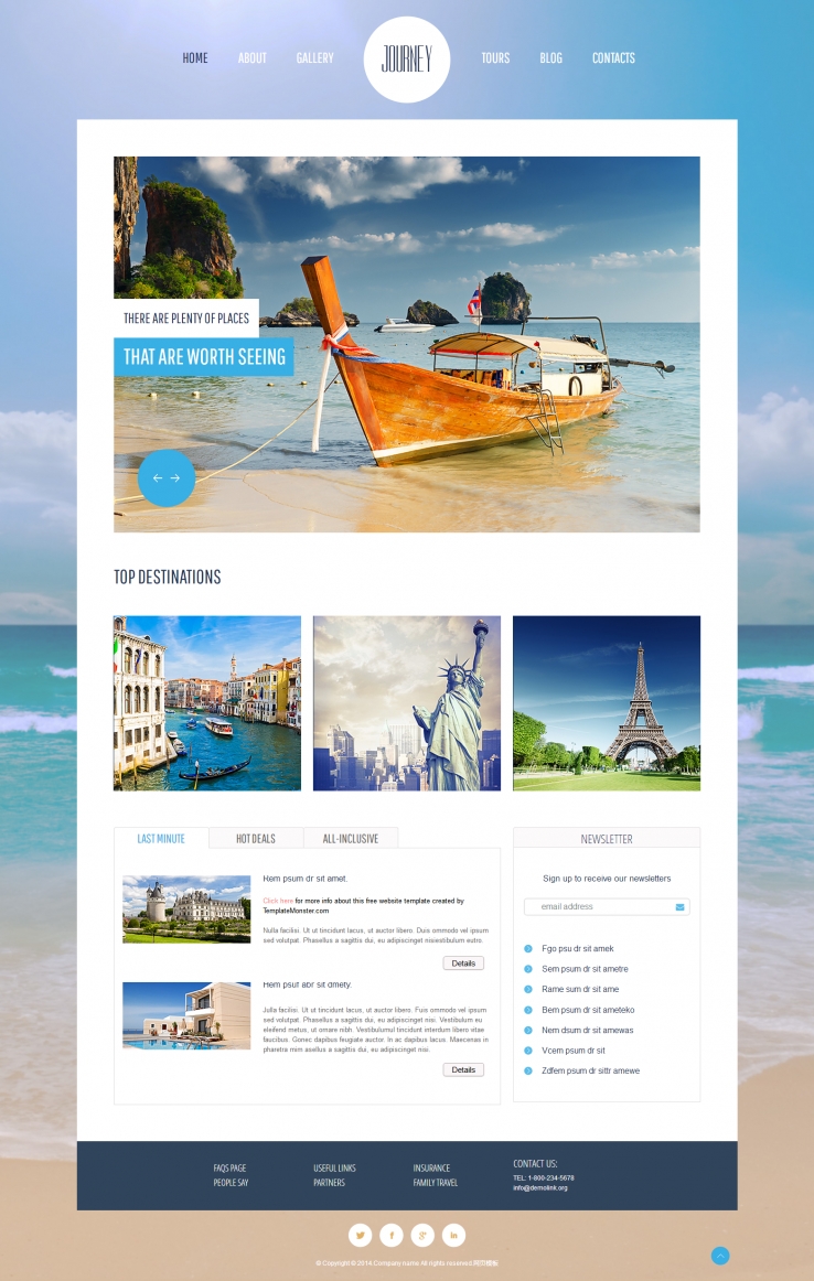 简洁蓝色风格的旅游休闲企业网站模板