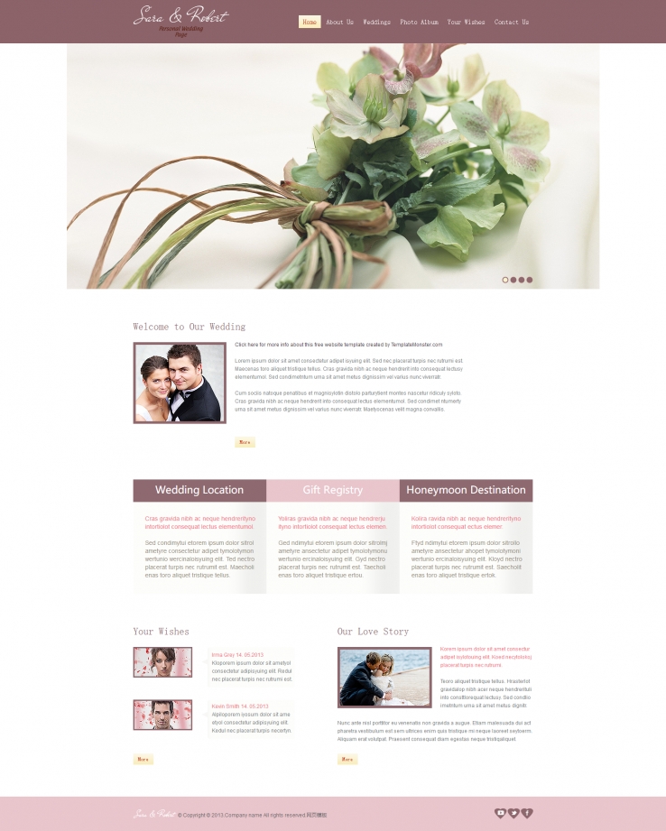 粉色大气风格的婚礼现场HTML5模板