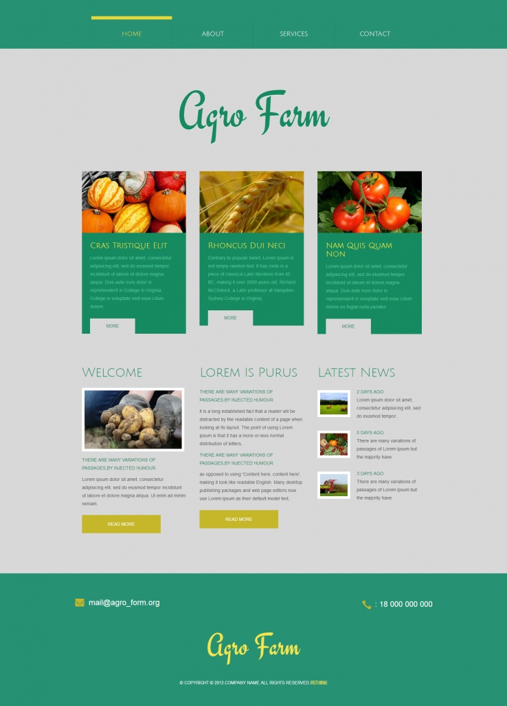 绿色扁平化风格的种植业网站CSS3模板