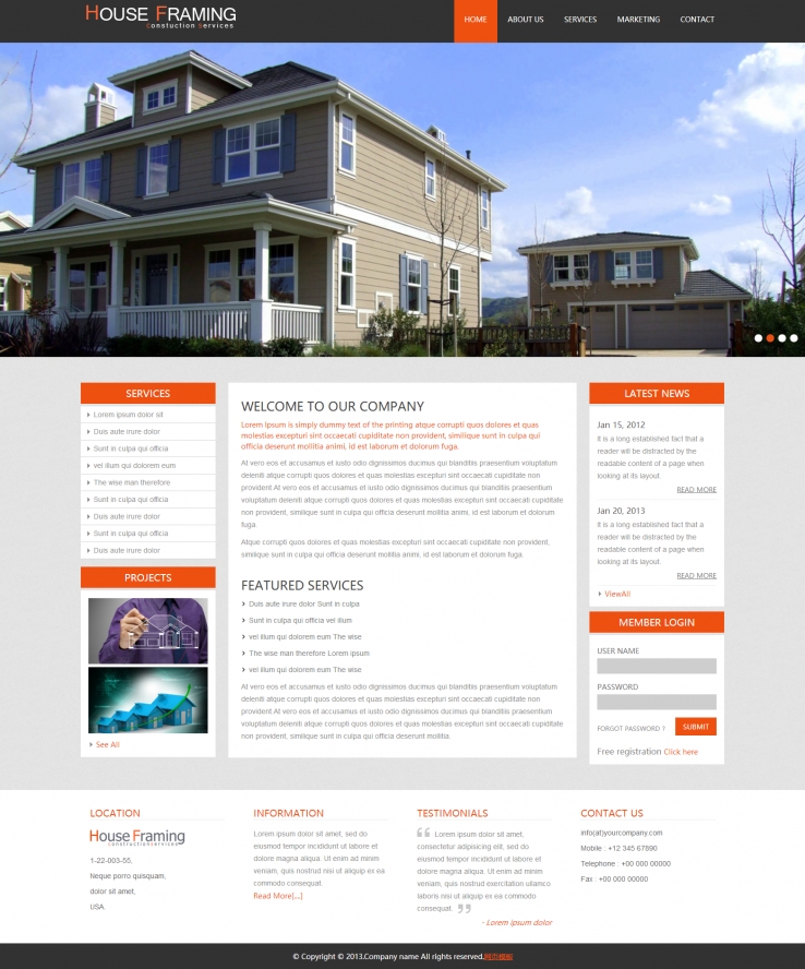 橙色宽屏风格的房地产开发CSS3网站模板