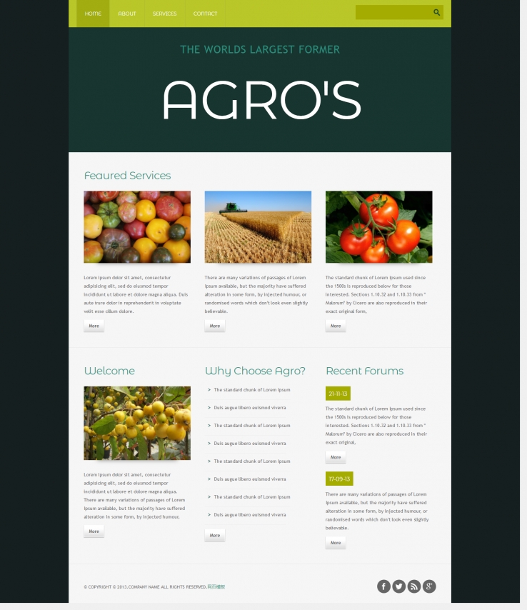 绿色扁平化风格的农业种植CSS3网站模板