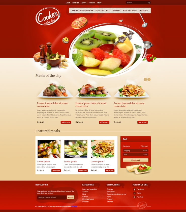 红色精美风格的特色美食HTML网站模板