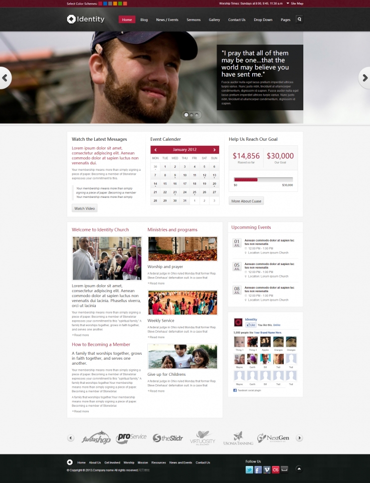红色宽屏风格的人物CSS网站模板下载