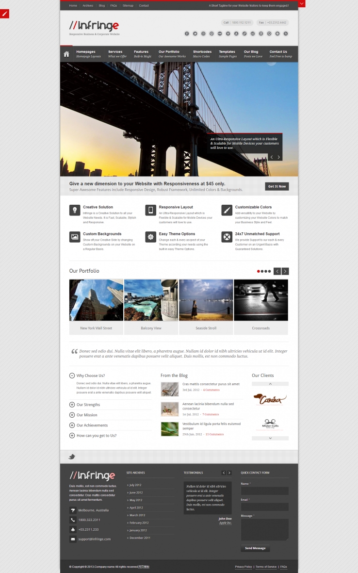 红色创意风格的世界著名建筑旅游网站CSS3模板