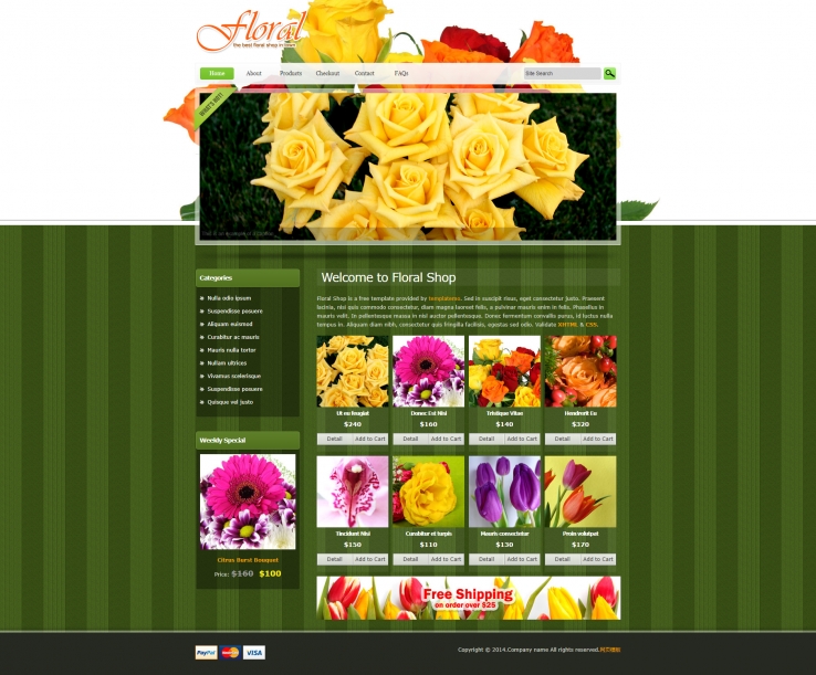 绿色精致风的网上花店网站模板下载