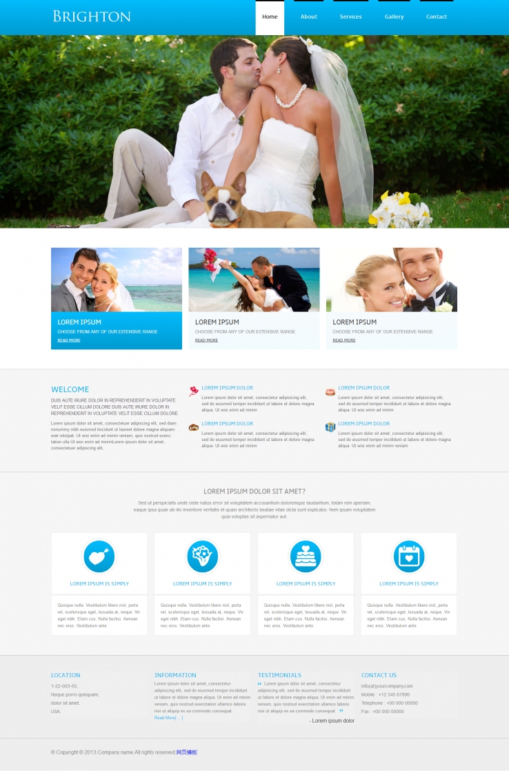 蓝色宽屏风格的婚礼策划css企业网站模板