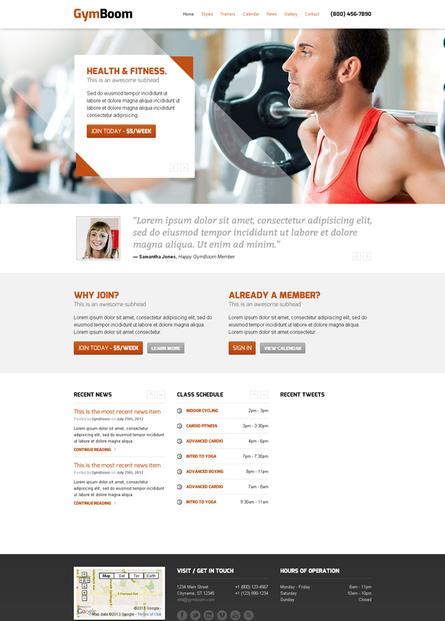 橙色简洁风格的健身俱乐部CSS网站模板
