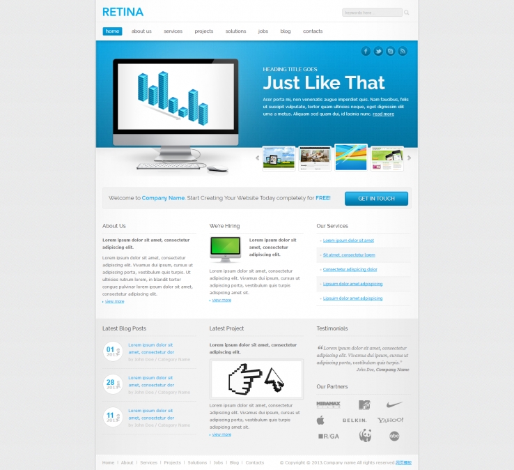 蓝色扁平化风格的商务公司网站CSS模板