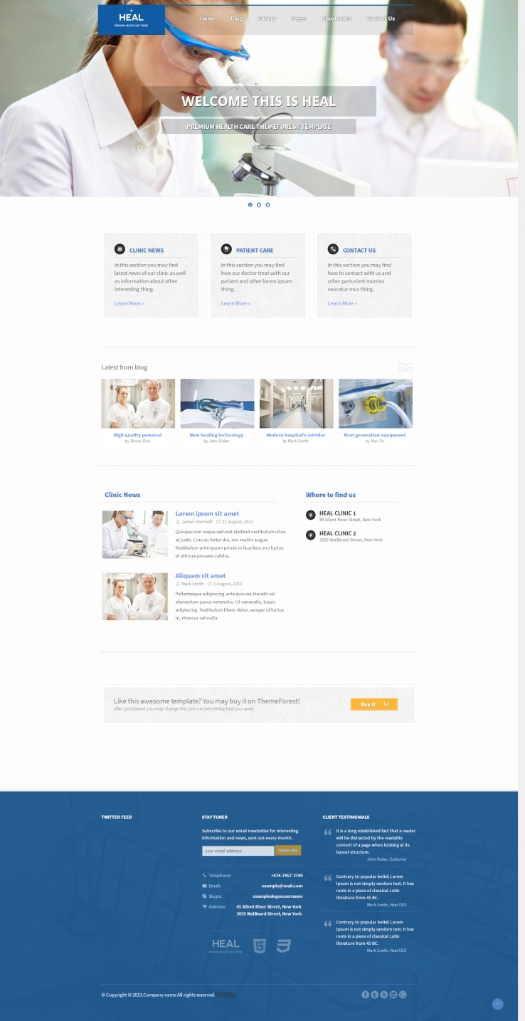 蓝色大气风格的医院网站HTML模板