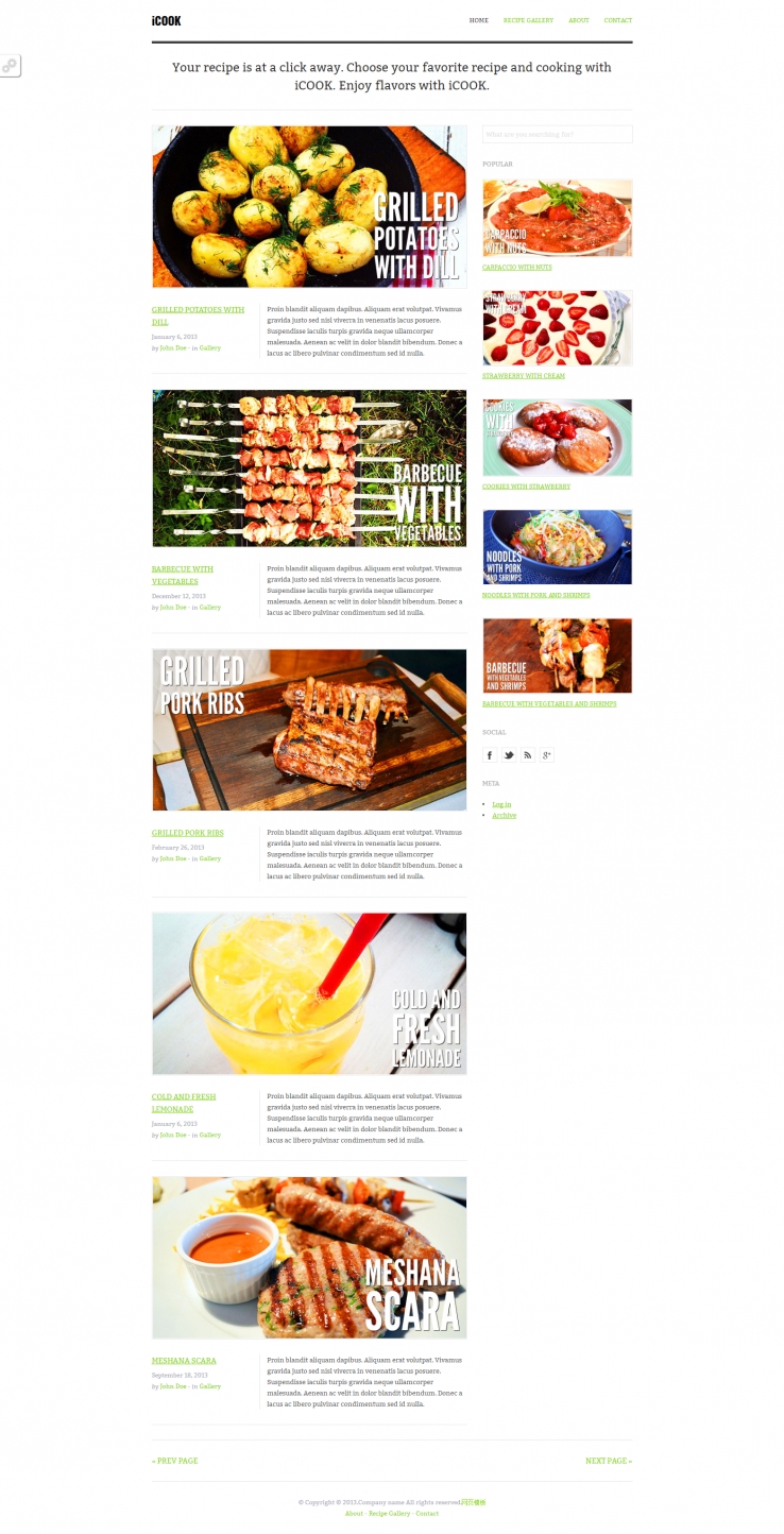白色清新风格的食谱烹饪HTML网站模板