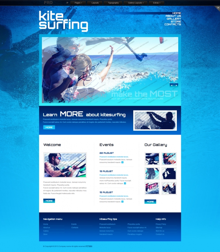 蓝色大气风格的海上冲浪CSS3网站模板