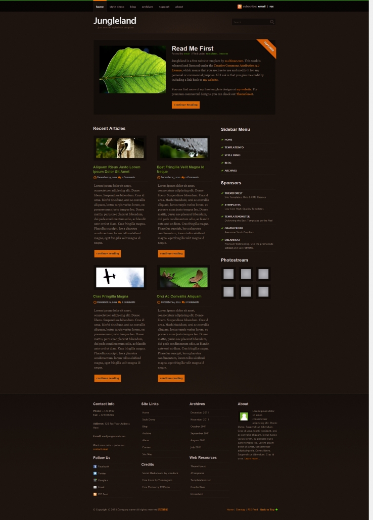 棕色树叶效果的博客网站模板下载