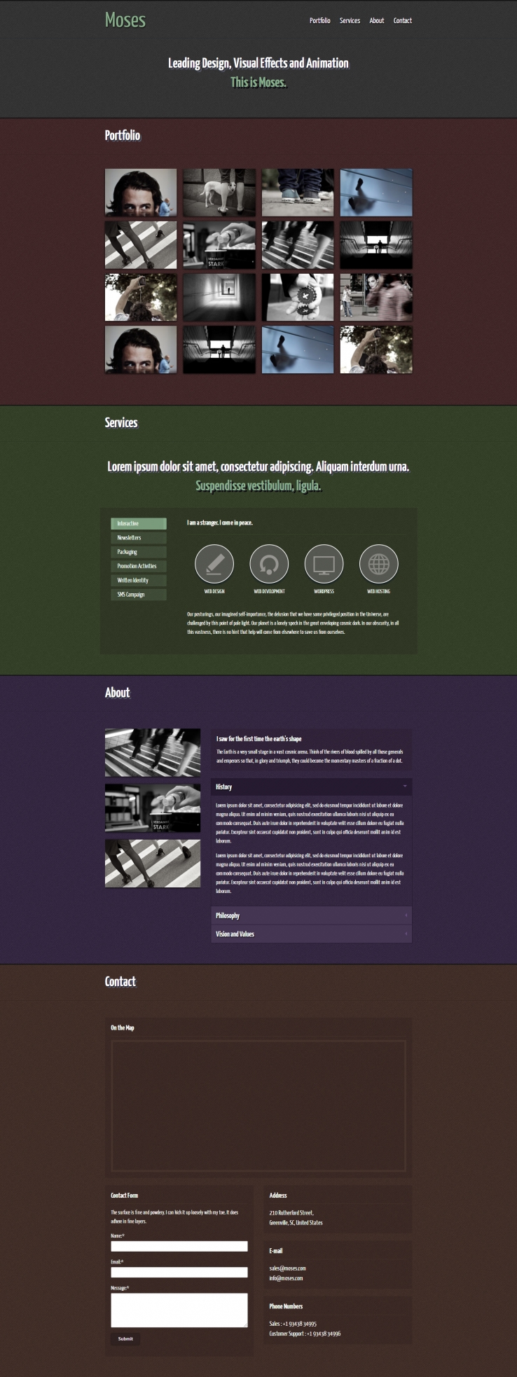 黑色扁平化风格的单页视觉设计HTML模板