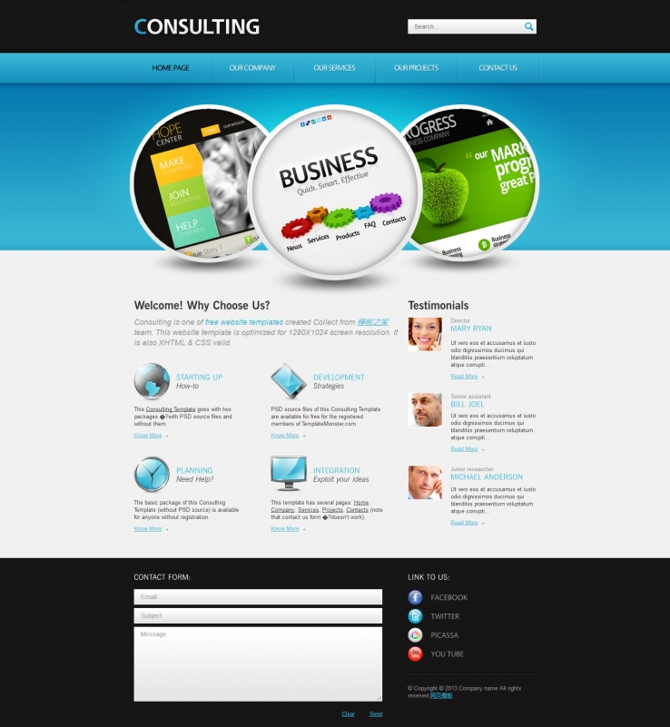 蓝色扁平化风格的企业网站商务模板