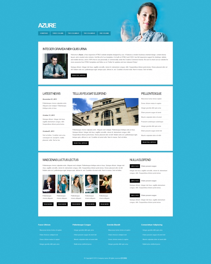 蓝色清新效果的商务企业网站模板下载