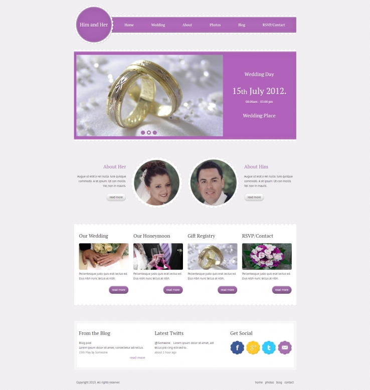 粉色大气风格的情侣婚纱博客CSS3模板
