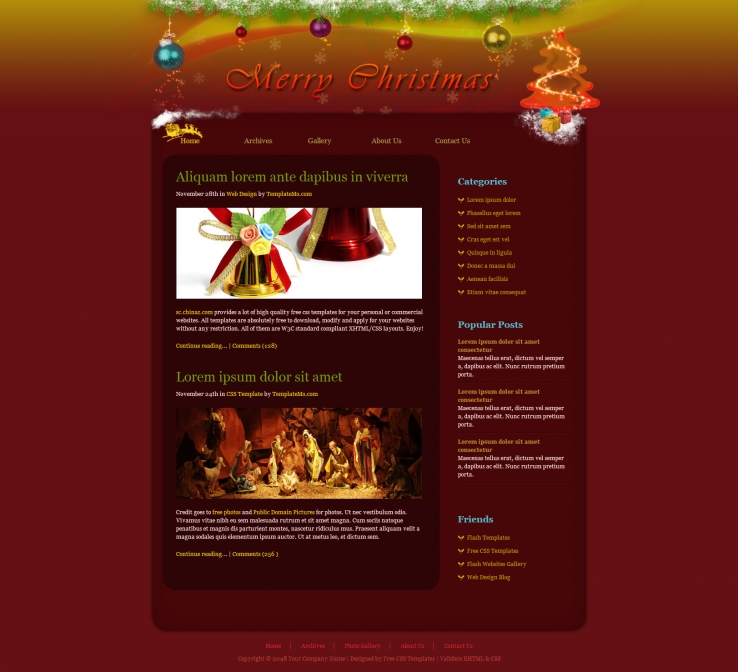 红色大气风格的圣诞节主题网站模板下载