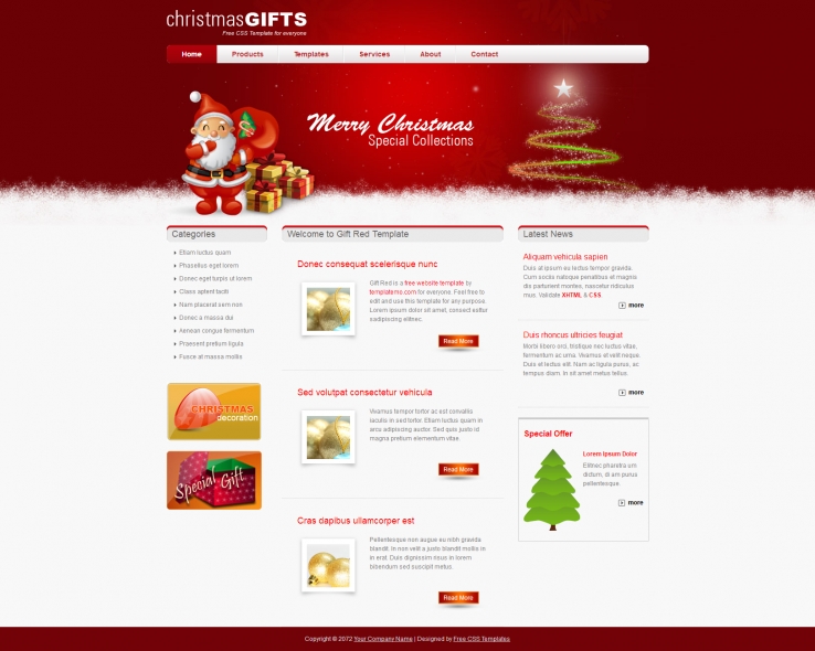 红色精美风格的庆祝圣诞节网页模板下载