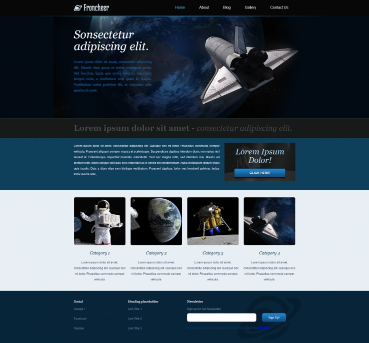 黑色扁平化风格的太空飞船探索网页模板下载