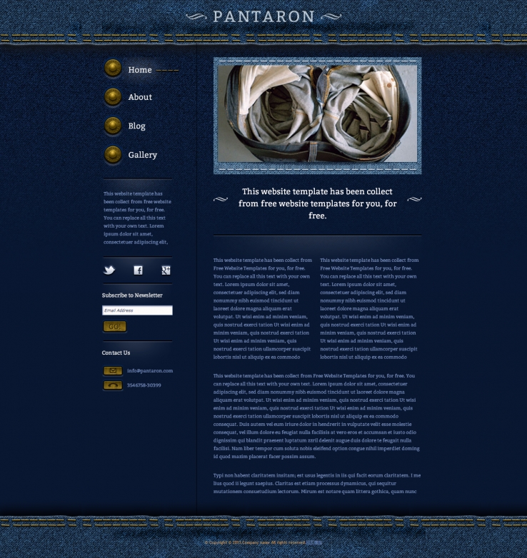 蓝色个性风格的牛仔服装企业网站CSS模板