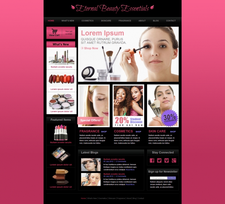 粉色精美风格的美容化妆品网站模板下载