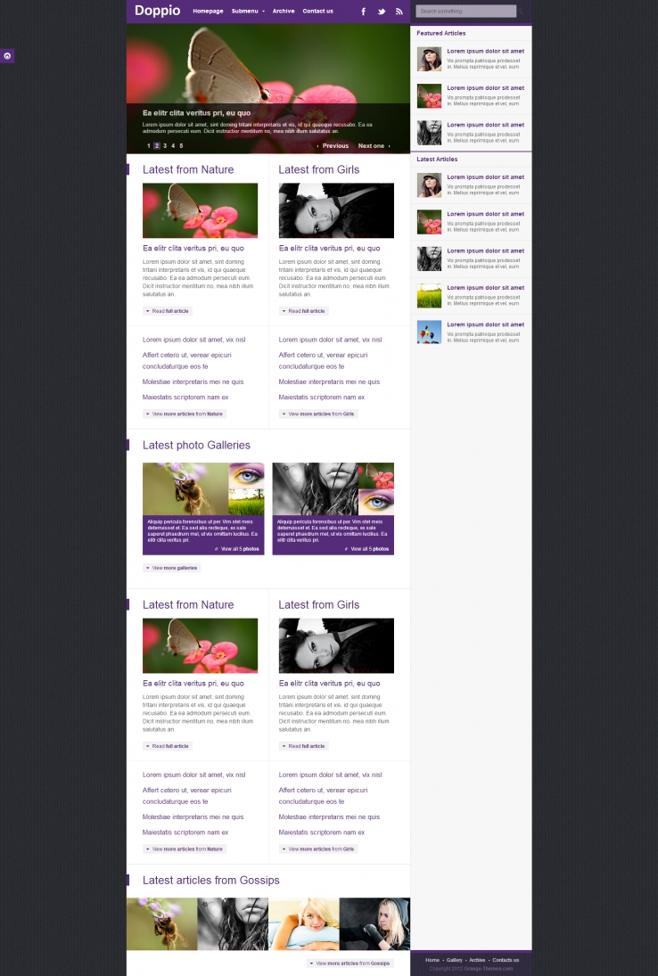 紫色右侧固定的昆虫类CSS模板
