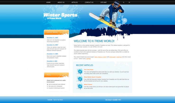 精致清凉风的冬季运动网页模板下载