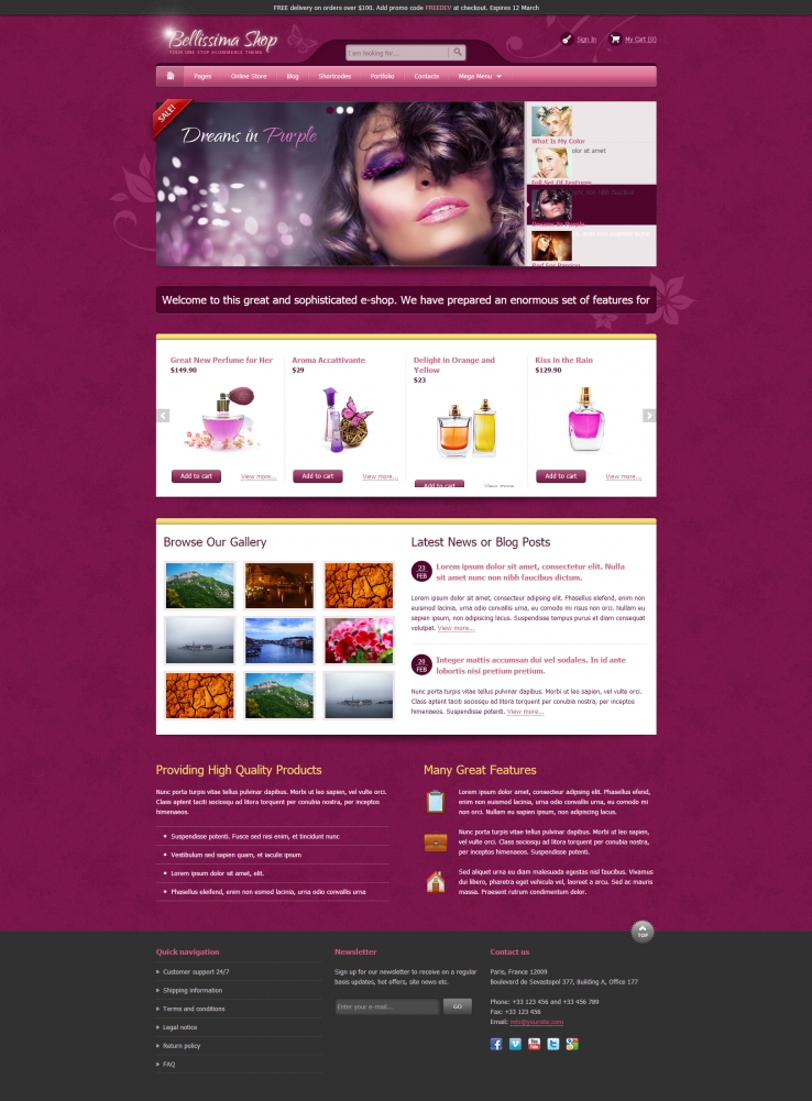 粉色个性风格的女性化妆品网页模板下载