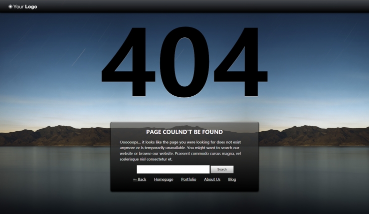 黑色大气风格的404错误网页CSS模板