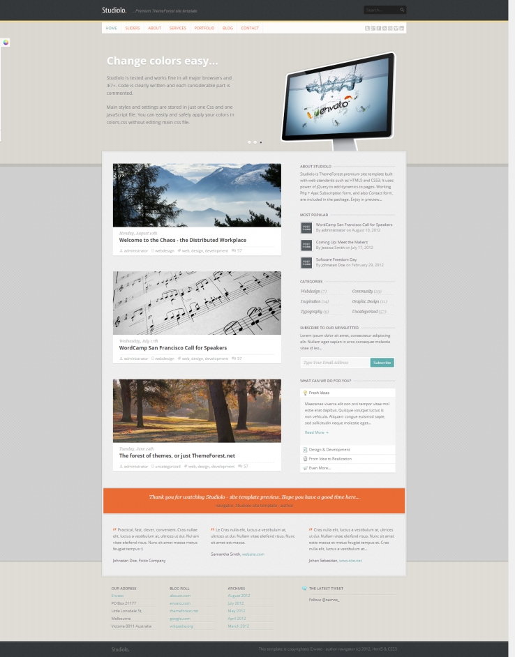 橙色宽屏风格的网页设计HTML5网站模板