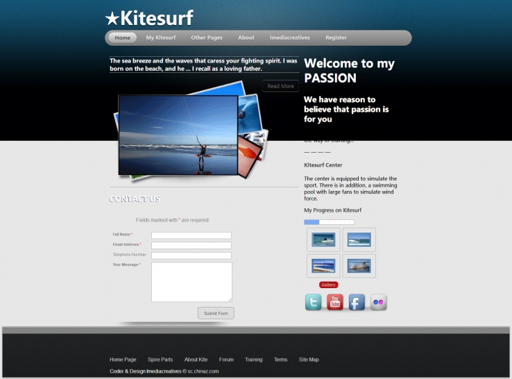 蓝色宽屏风格的海上风筝冲浪网页CSS模板