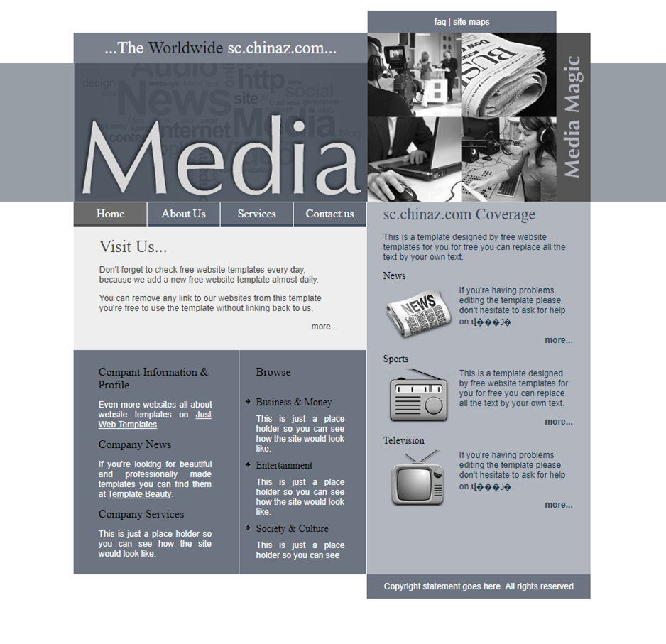 灰色报纸效果风的媒体企业网页模板下载
