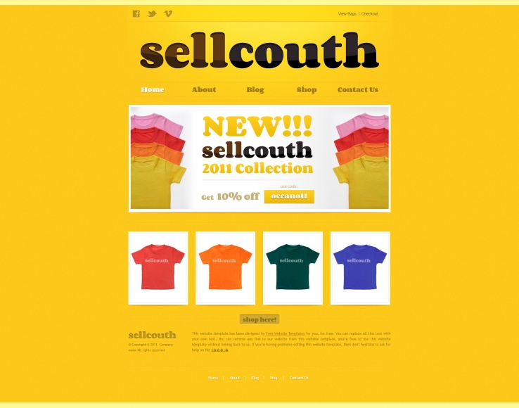 黄色精致简洁的t恤商城网站网页模板下载