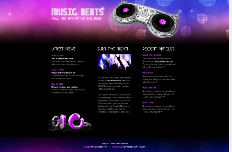 粉色炫酷风格的音乐网站模板下载