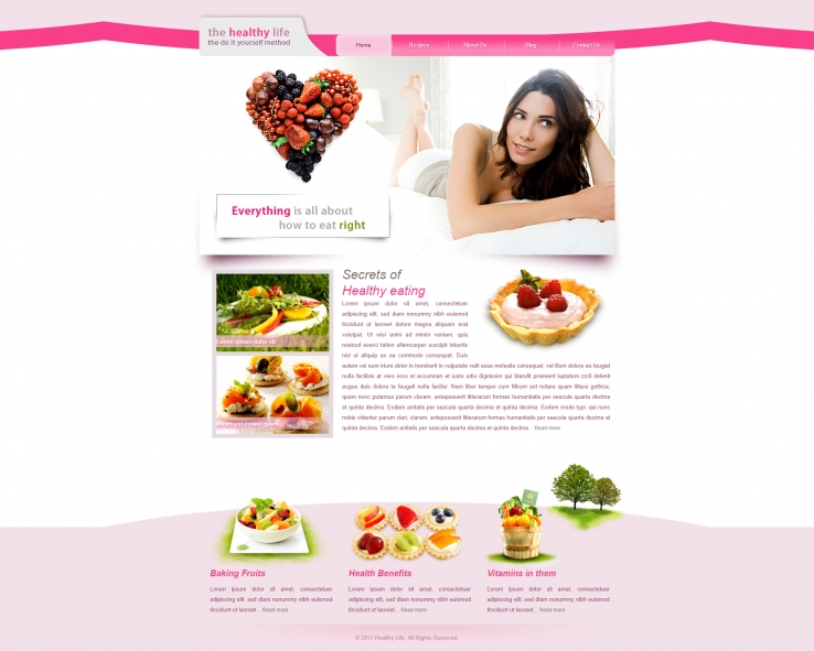 精美粉色风的健康生活网站模板下载