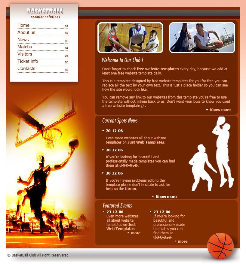 简洁大气风的篮球运动网站网页模板下载