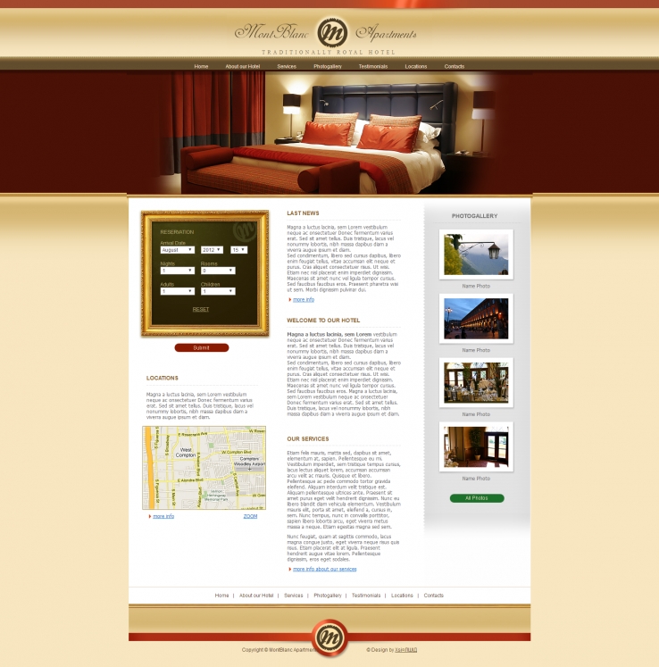 黄色大气风格的酒店网站CSS模板