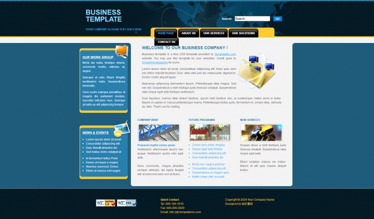 蓝色简洁风格的商业网站CSS模板下载