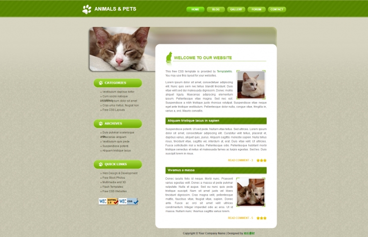 绿色简洁风格的动物宠物网页CSS模板下载