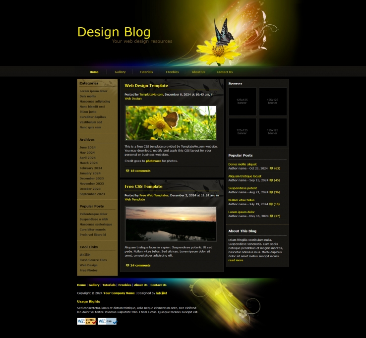 黄色精美风格的设计网站HTML模板下载
