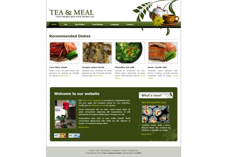 简洁绿色风格的茶和餐网页CSS模板下载