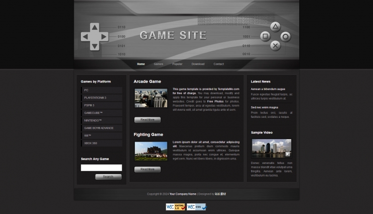 黑色大气风格的游戏网站CSS模板下载