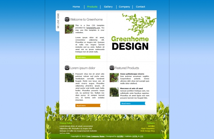 蓝色背景的绿色家园网页CSS模板下载