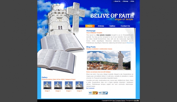 蓝色简洁风格的教堂信仰网页CSS模板下载