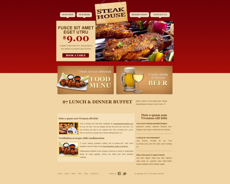 简洁精致风的牛排餐厅网站模板下载