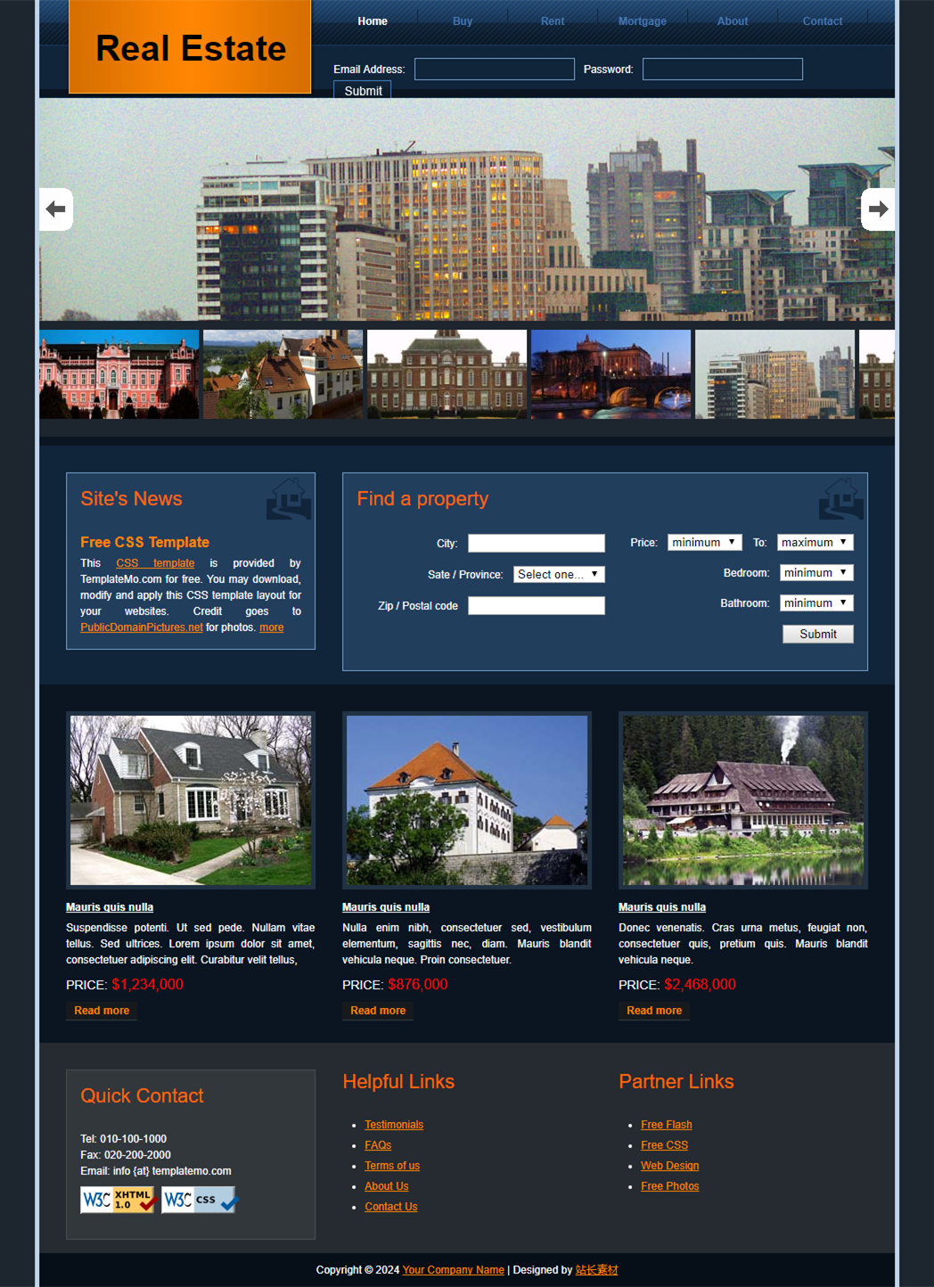 简洁蓝色风的房地产企业网页模板下载