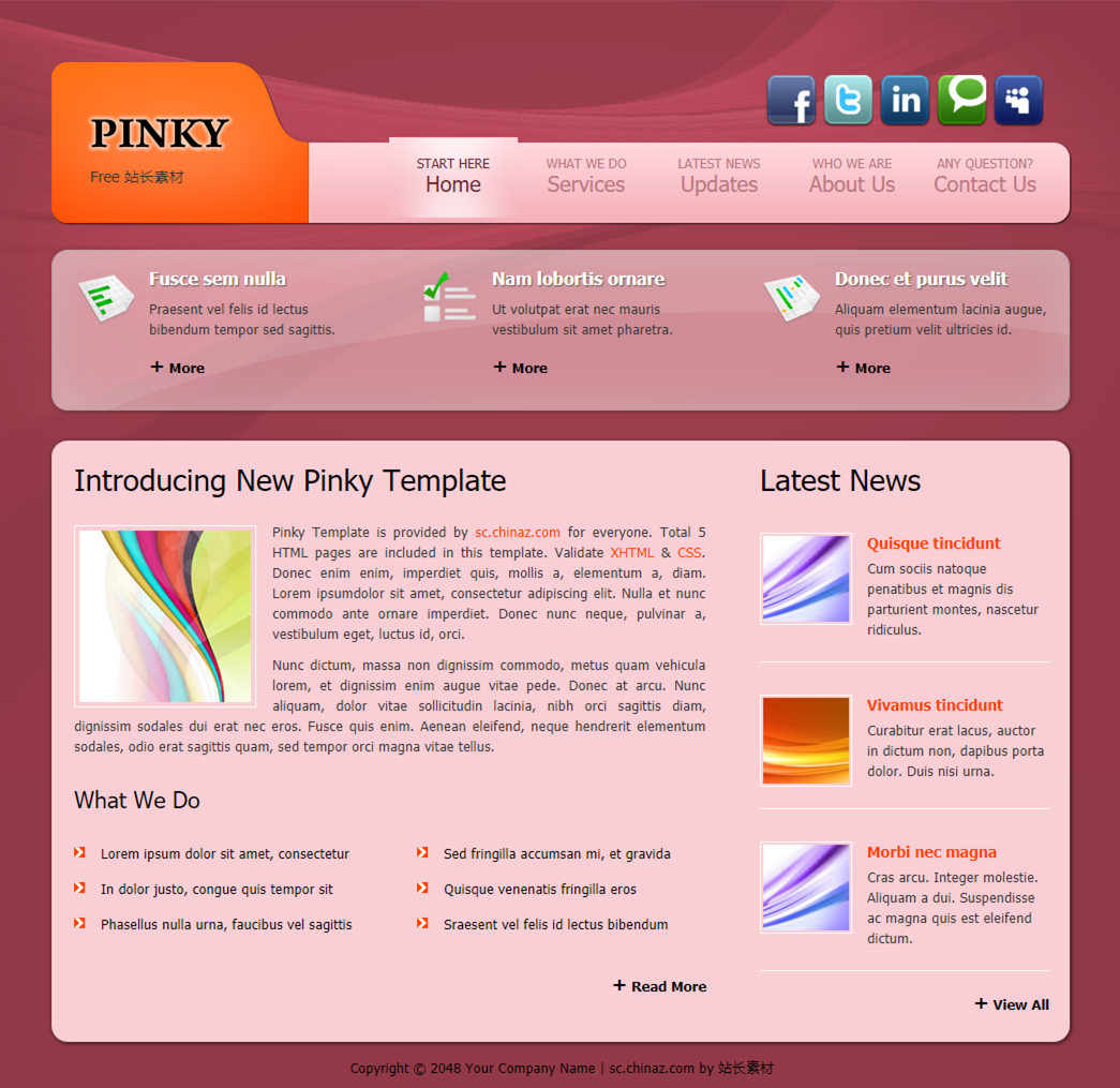 粉色精致大气的商务企业网页模板下载