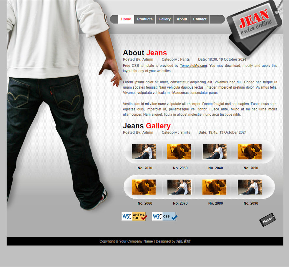 牛仔裤背景的画廊企业网页模板下载